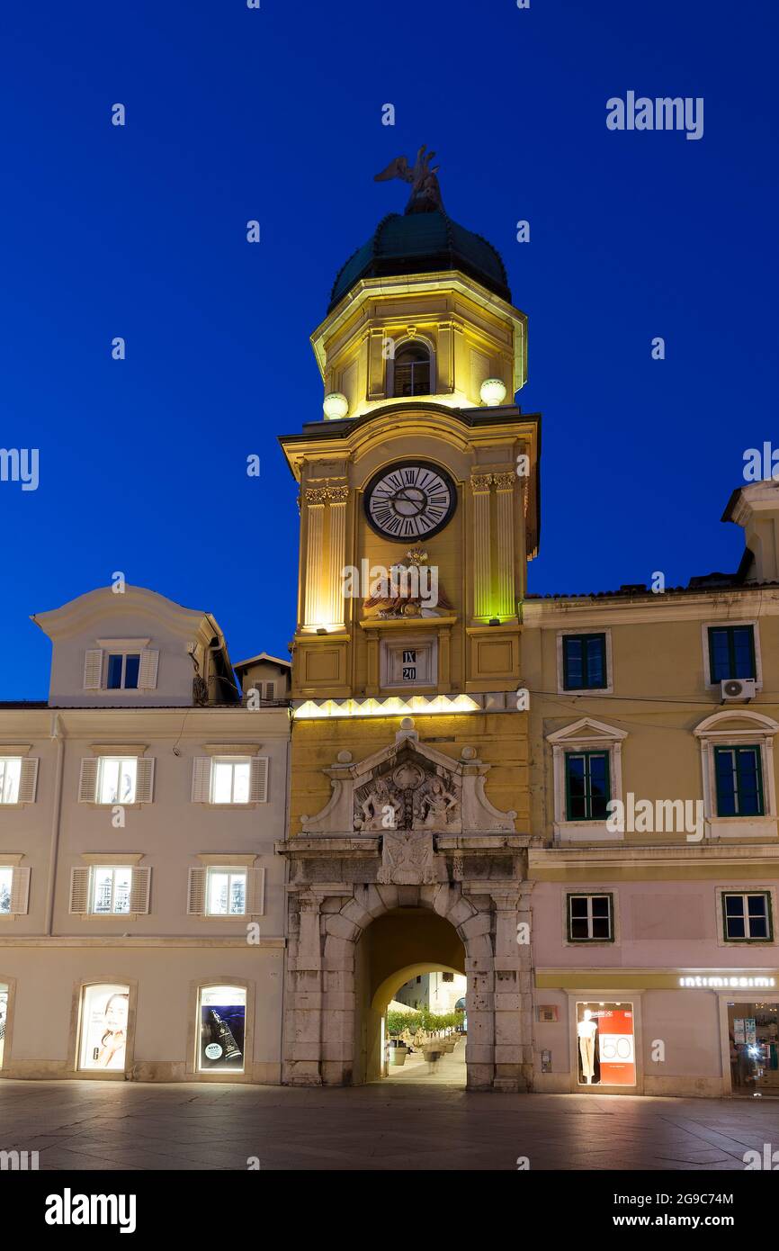 City Tower, Korzo pedestrian street, Rijeka, Kvarner Bay, Croatia Stock Photo
