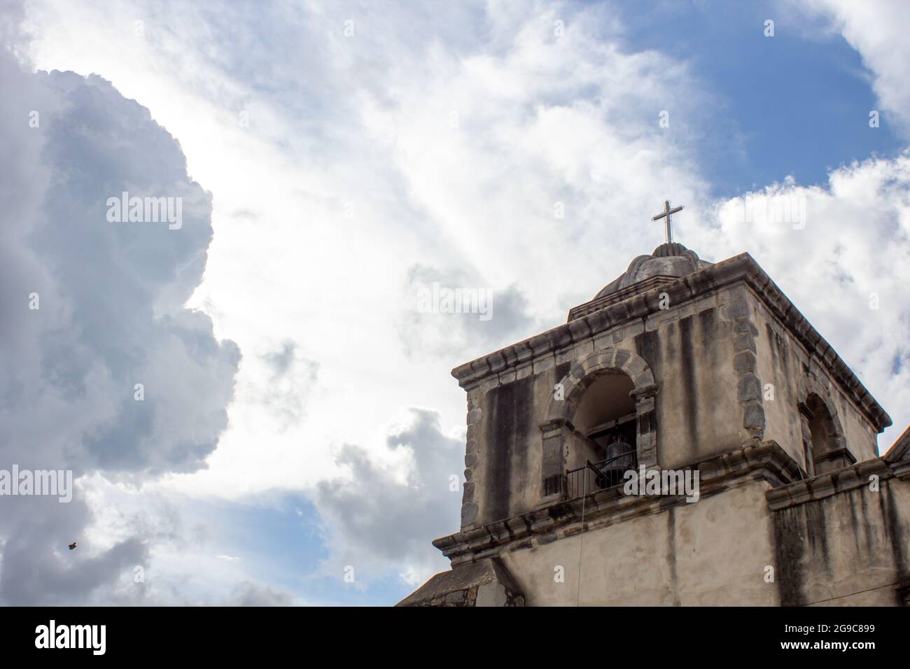 A low angle shot of the Santa Catarina temple in Ahuachapan, Jalisco, Mexico Stock Photo