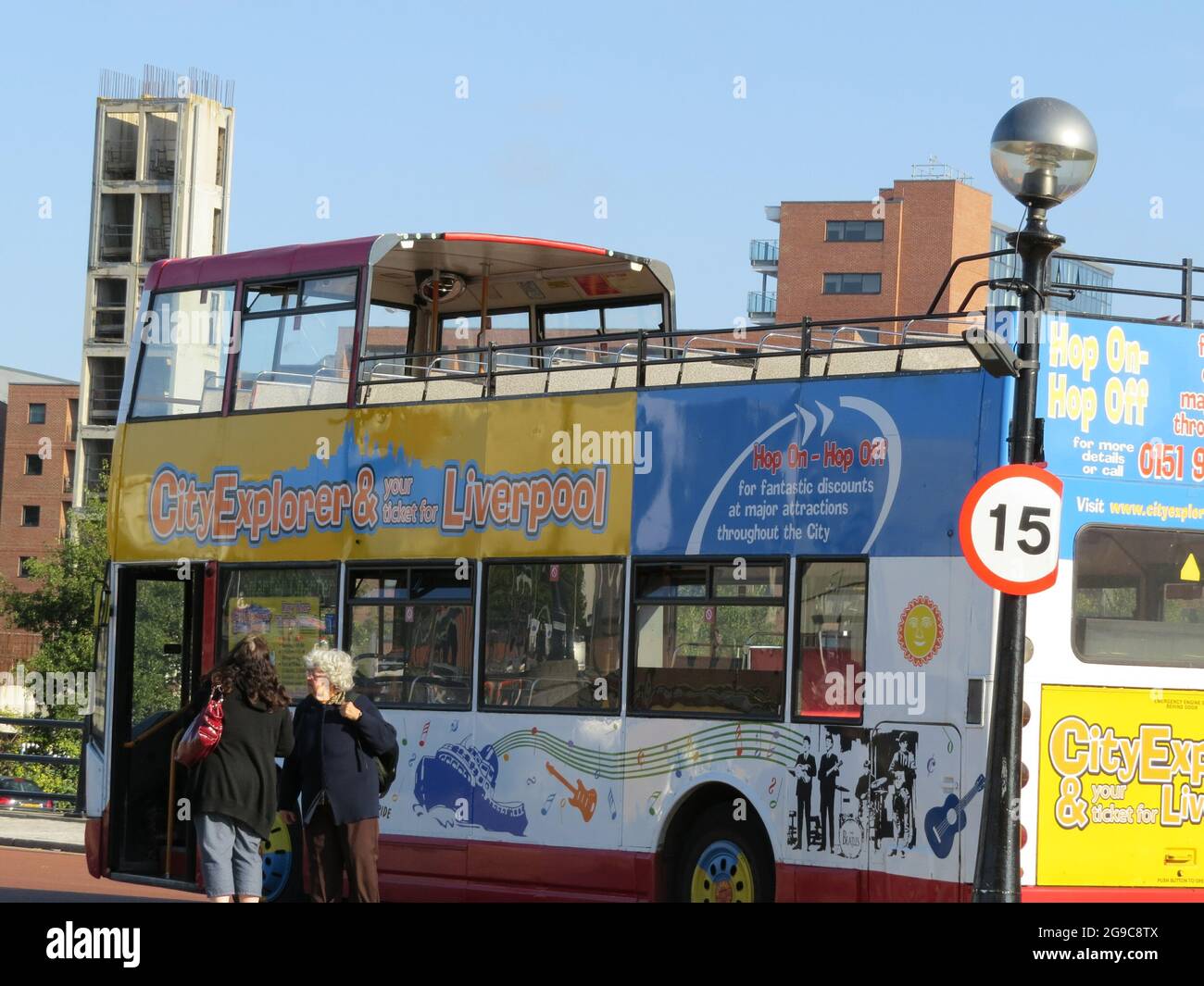 LIVERPOOL, UNITED KINGDOM - Sep 22, 2014: A Liverpool tour bus by the royal Albert docks in Liverpool Stock Photo