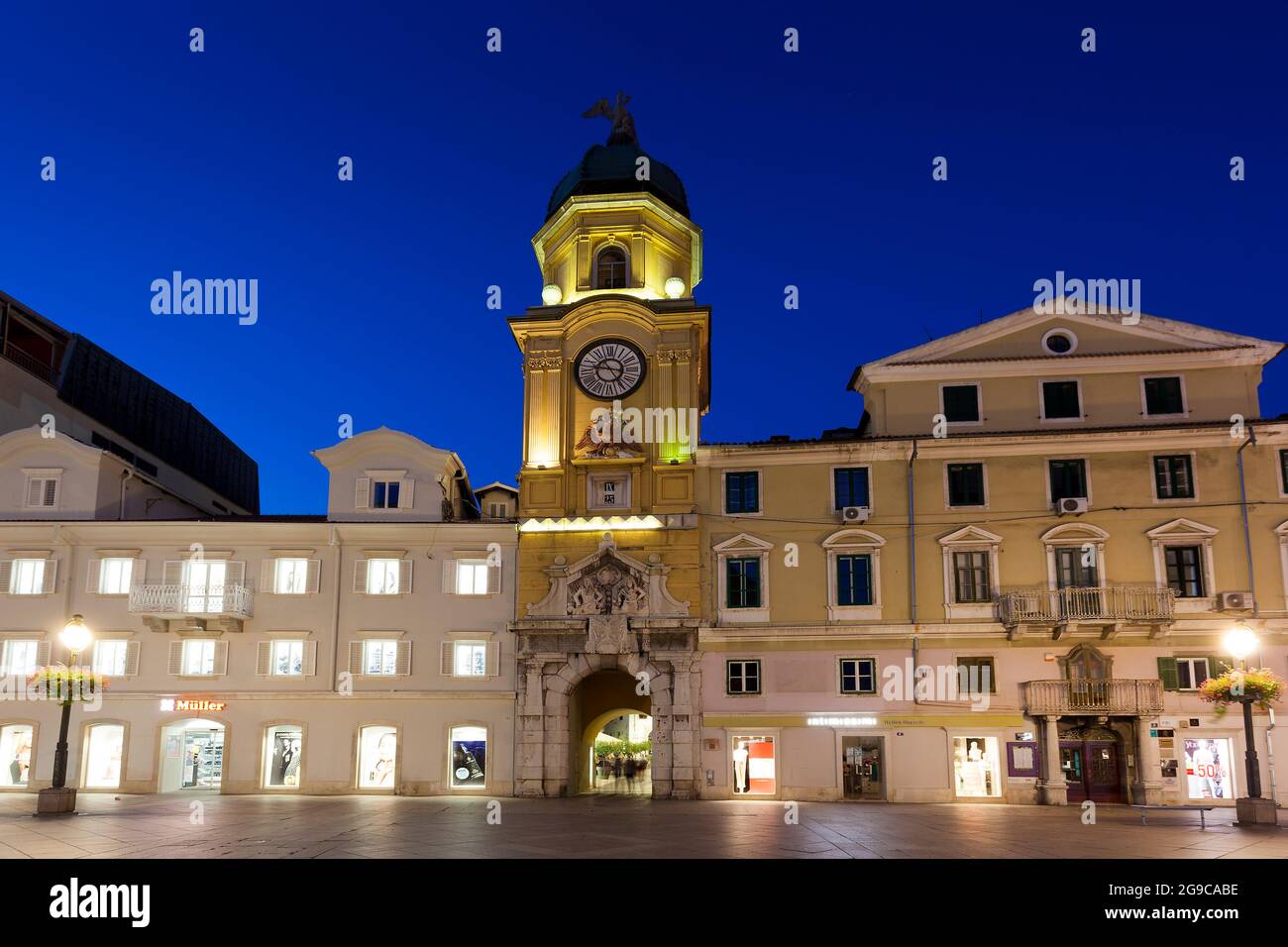 City Tower, Korzo pedestrian street, Rijeka, Kvarner Bay, Croatia Stock Photo