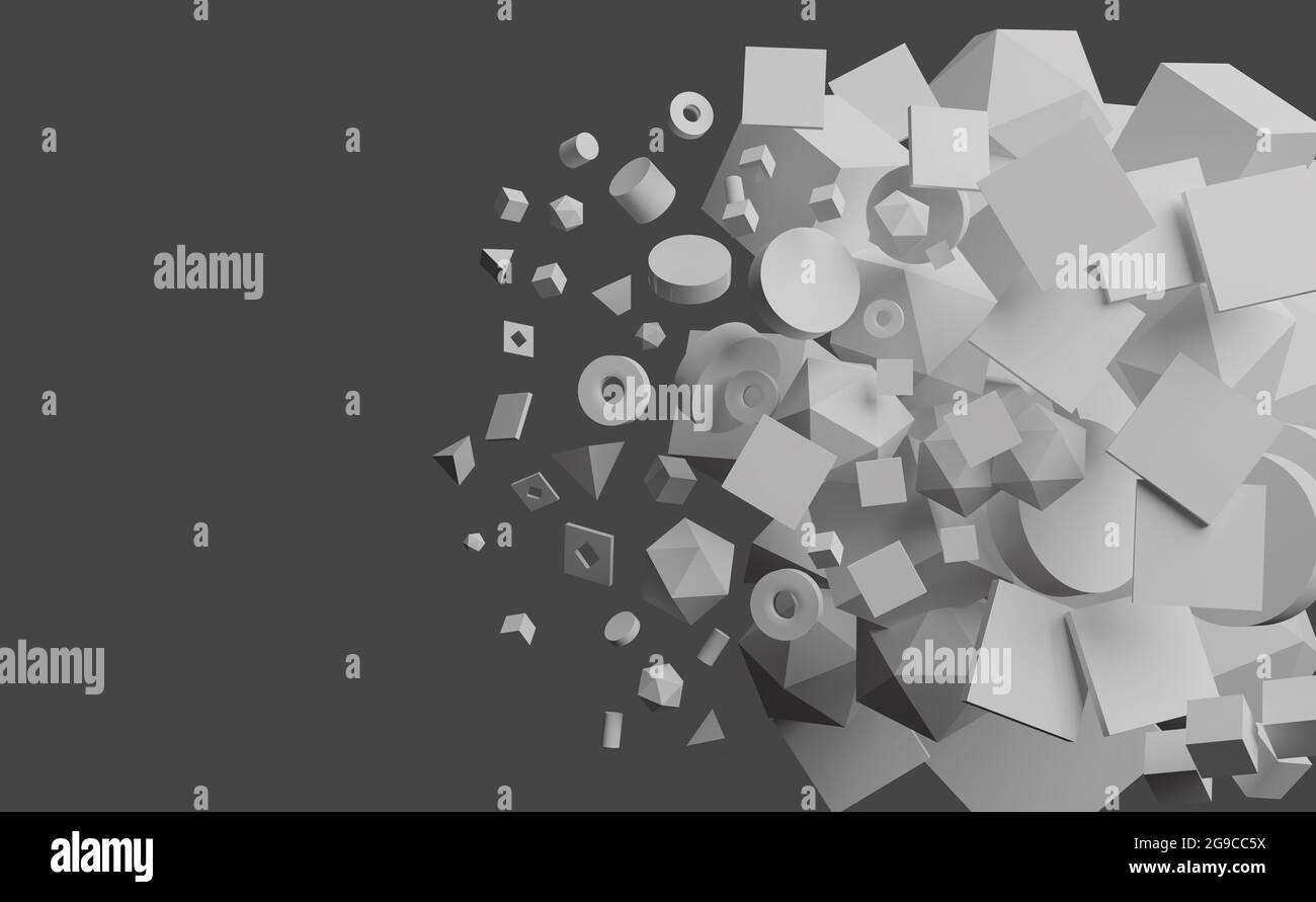 Black and white 3D illustration of abstract geometric shapes Stock Photo