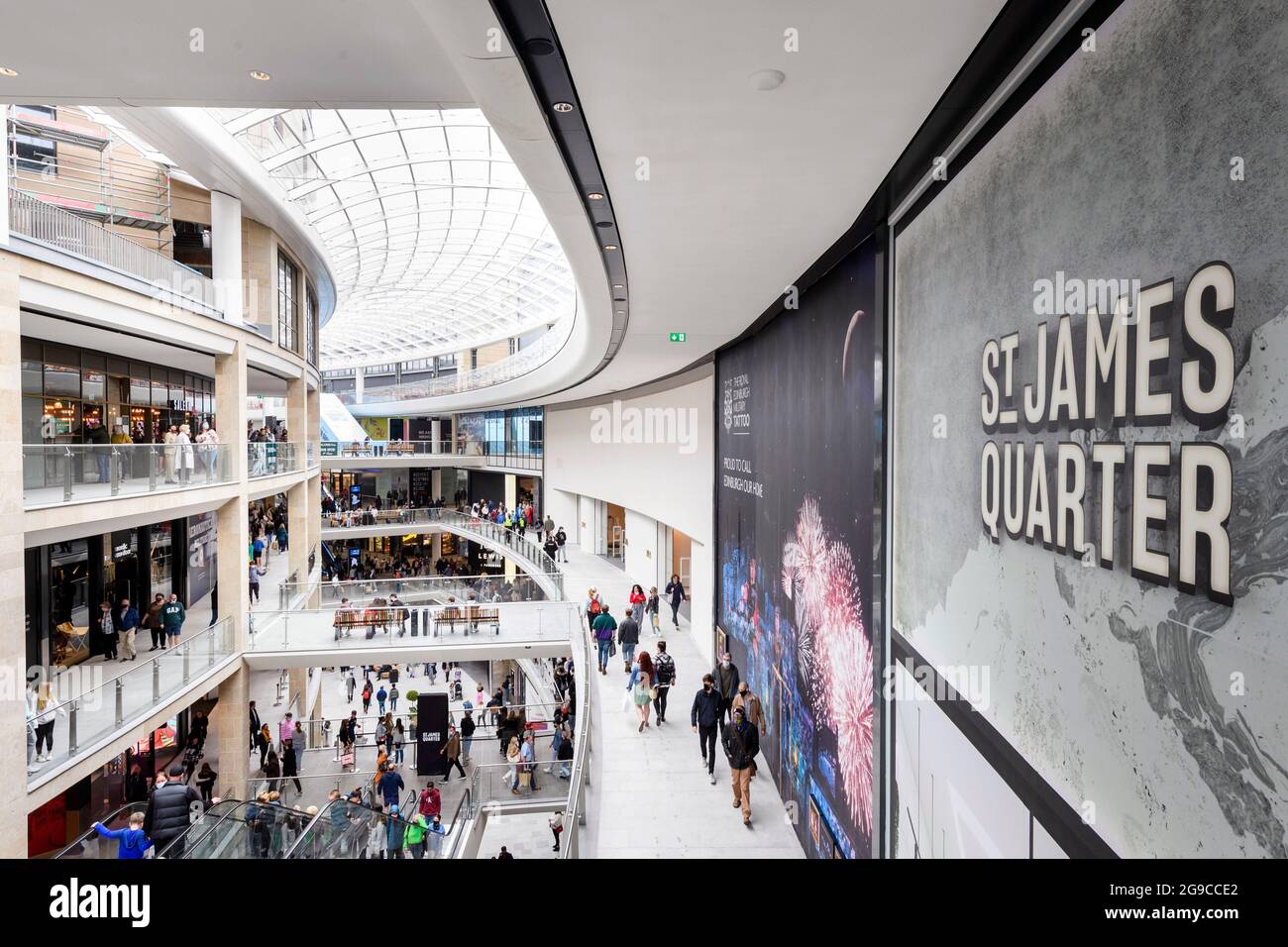 St James Quarter, Edinburgh, Scotland  Internal and external general views of busy shopping day Stock Photo