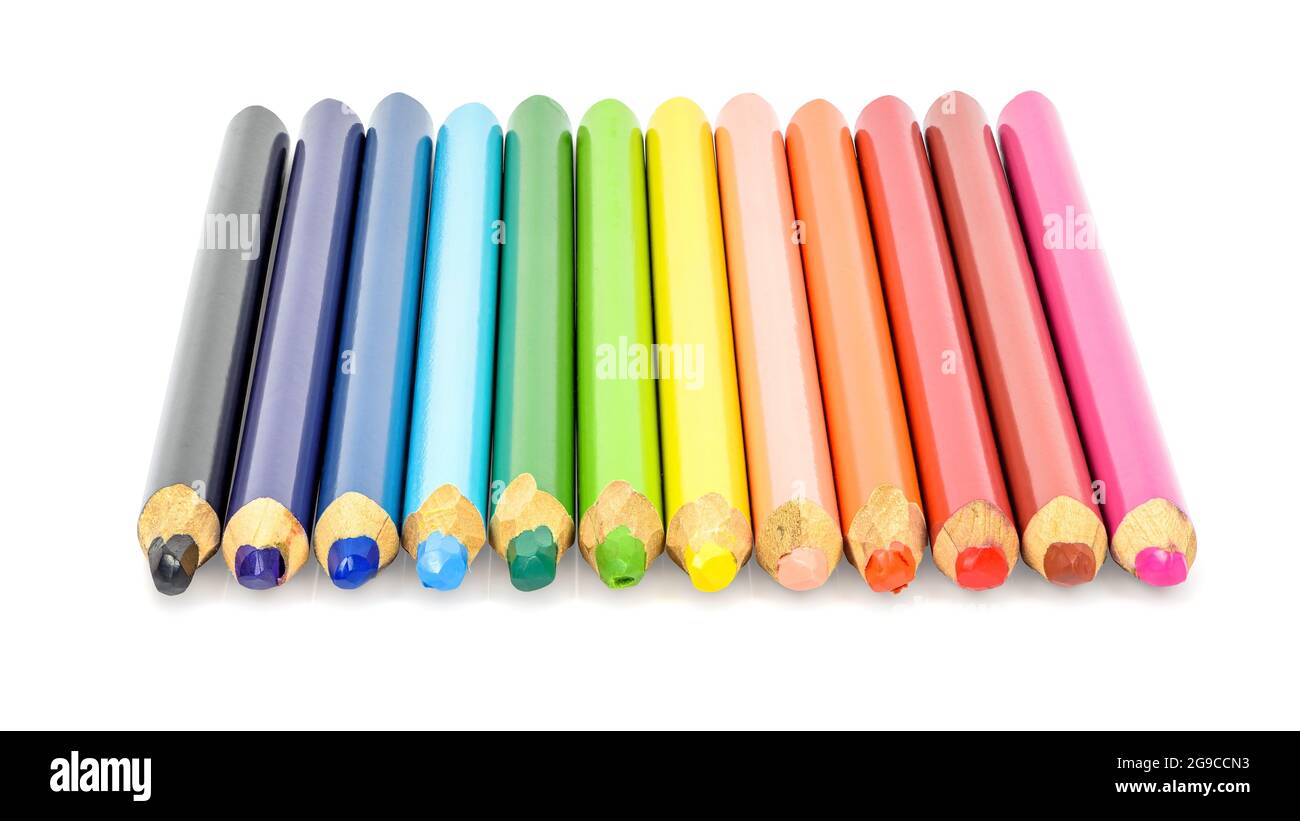 Set of colorful pencils isolated on white background with clipping path Stock Photo