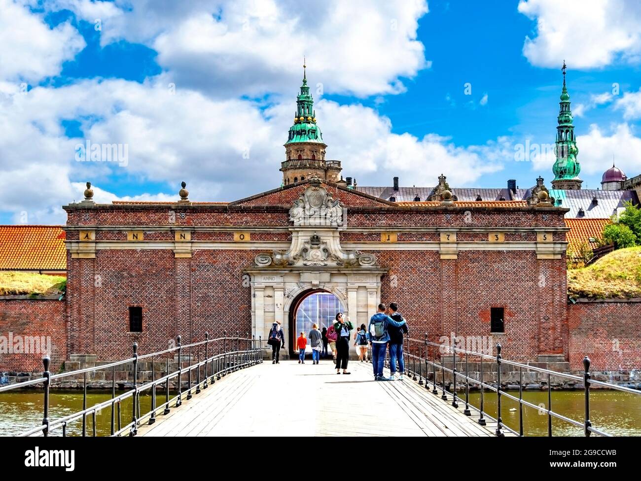The entrance of of the castle of Kronborg, built in 15th century. UNESCO World Heritage Site. It's Elsinore in William Shakespeare's Hamlet. Stock Photo