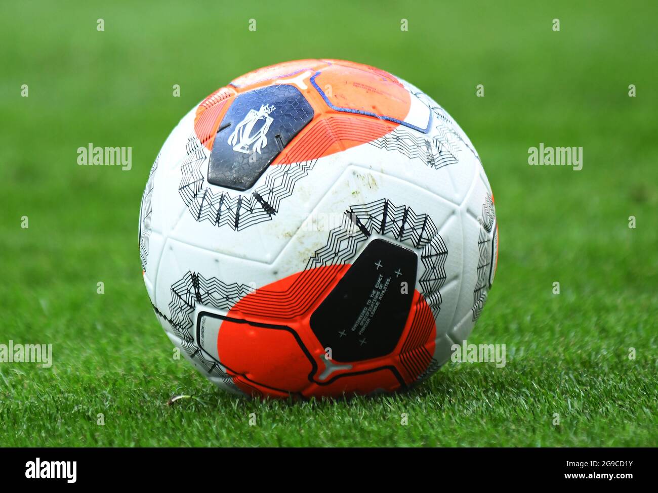 LONDON, ENGLAND - MArch 1, 2020: The official match ball pictured during the 2020/21 Premier League game between Tottenham Hotspur FC and Wolverhampton FC at Tottenham Hotspur Stadium. Stock Photo