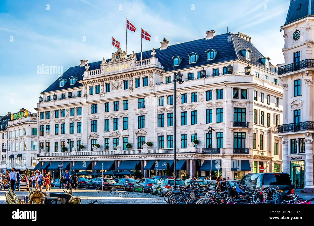 Façade of Hotel d'Angleterre, built in the 18th century, in Kongens Nytorv square, Copenhagen. Stock Photo