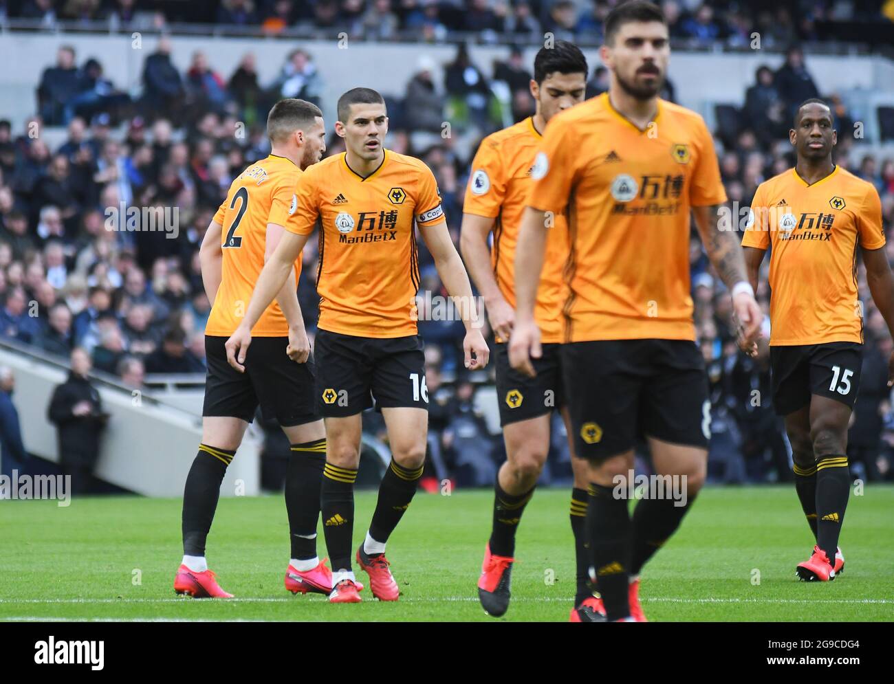 LONDON, ENGLAND - MArch 1, 2020: Conor Coady of Wolverhampton during the 2020/21 Premier League game between Tottenham Hotspur FC and Wolverhampton FC at Tottenham Hotspur Stadium. Stock Photo