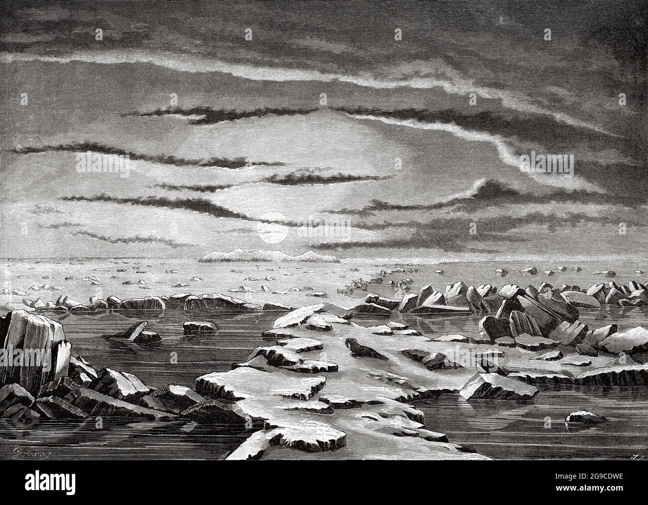 Freezing Bering strait. Alaska. USA, Old 19th century engraved illustration from El Mundo Ilustrado 1879 Stock Photo