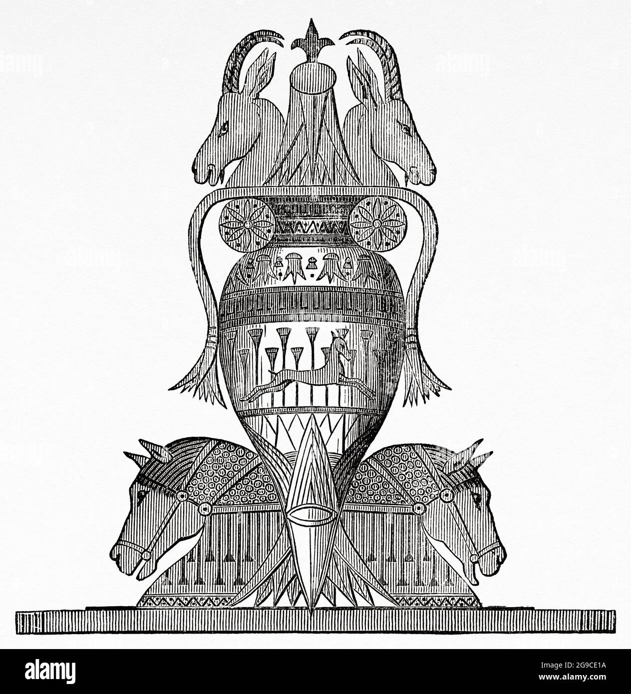 Ancient egyptian vase. Egyptian Civilisation, Egypt, North Africa. Old 19th century engraved illustration from El Mundo Ilustrado 1879 Stock Photo