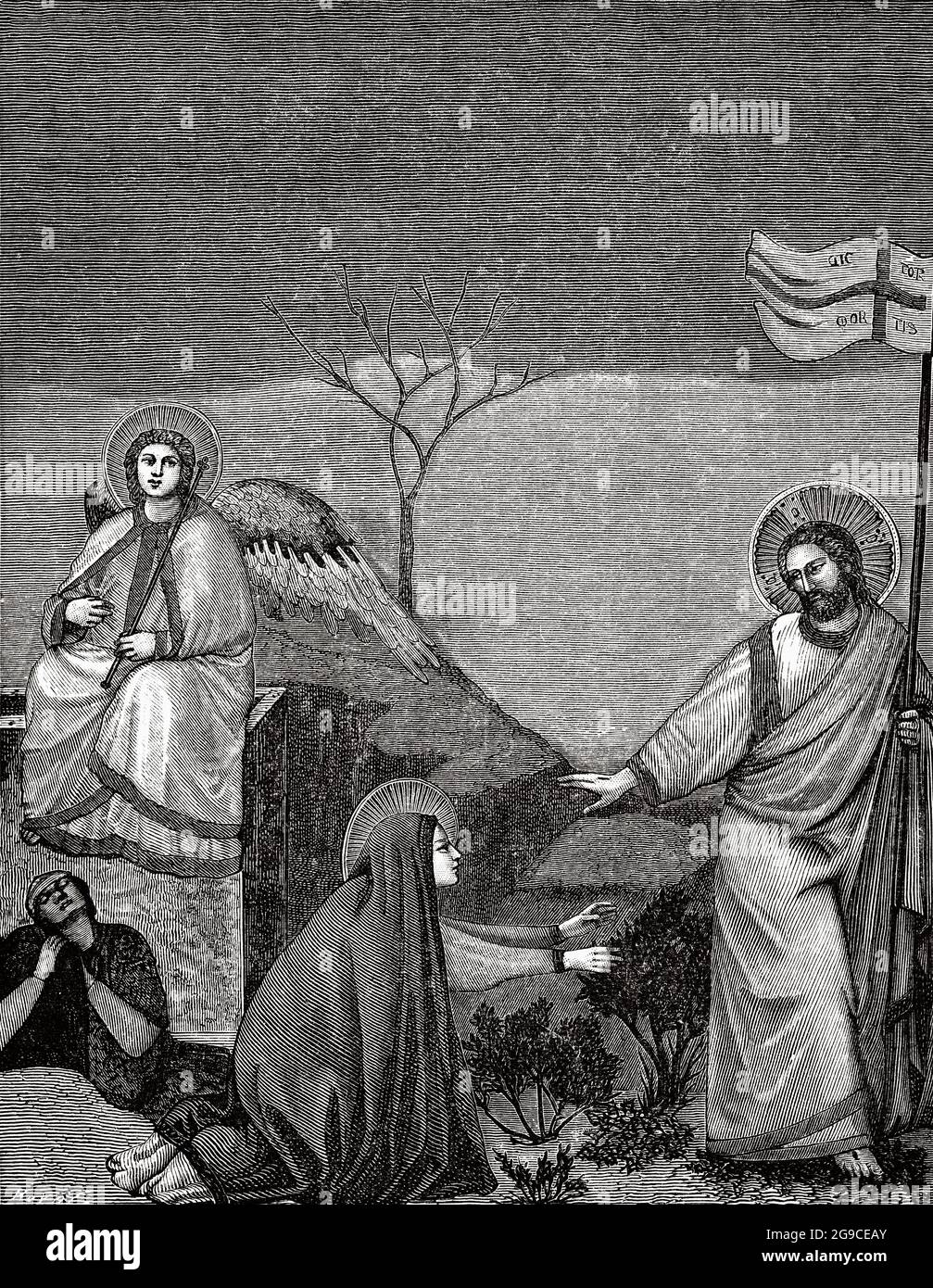 Mary Magdalene recognizing Jesus after his Resurrection. Old 19th century engraved illustration from Jesus Christ by Veuillot 1881 Stock Photo