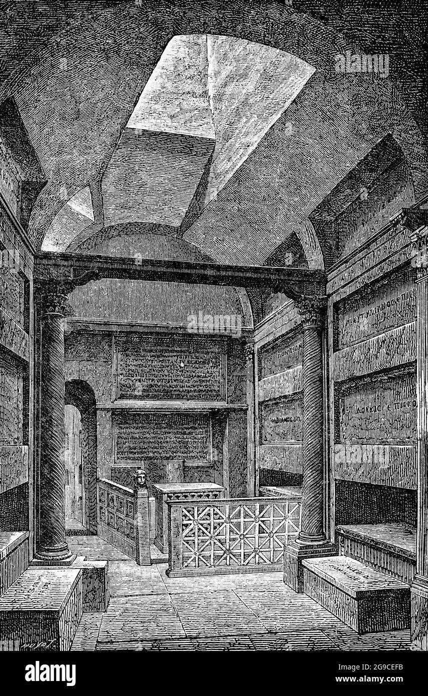 Catacombs of San Callisto, Rome, Lazio, Italy, Europe. Old 19th century engraved illustration from Jesus Christ by Veuillot 1881 Stock Photo