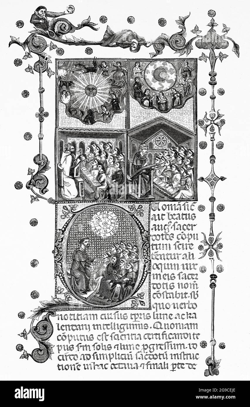 Engraving of the ecclesiastical computation that formed the foundation of the Christian calendar for all the festivals of the fourteenth century. Old 19th century engraved illustration from Jesus Christ by Veuillot 1881 Stock Photo