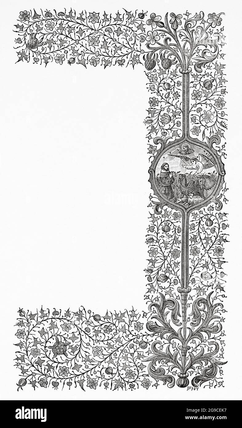 Baroque and renaissance vintage ornament elements for design. Old 19th century engraved illustration from Jesus Christ by Veuillot 1881 Stock Photo