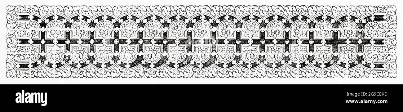 Baroque and renaissance vintage ornament elements for design. Old 19th century engraved illustration from Jesus Christ by Veuillot 1881 Stock Photo