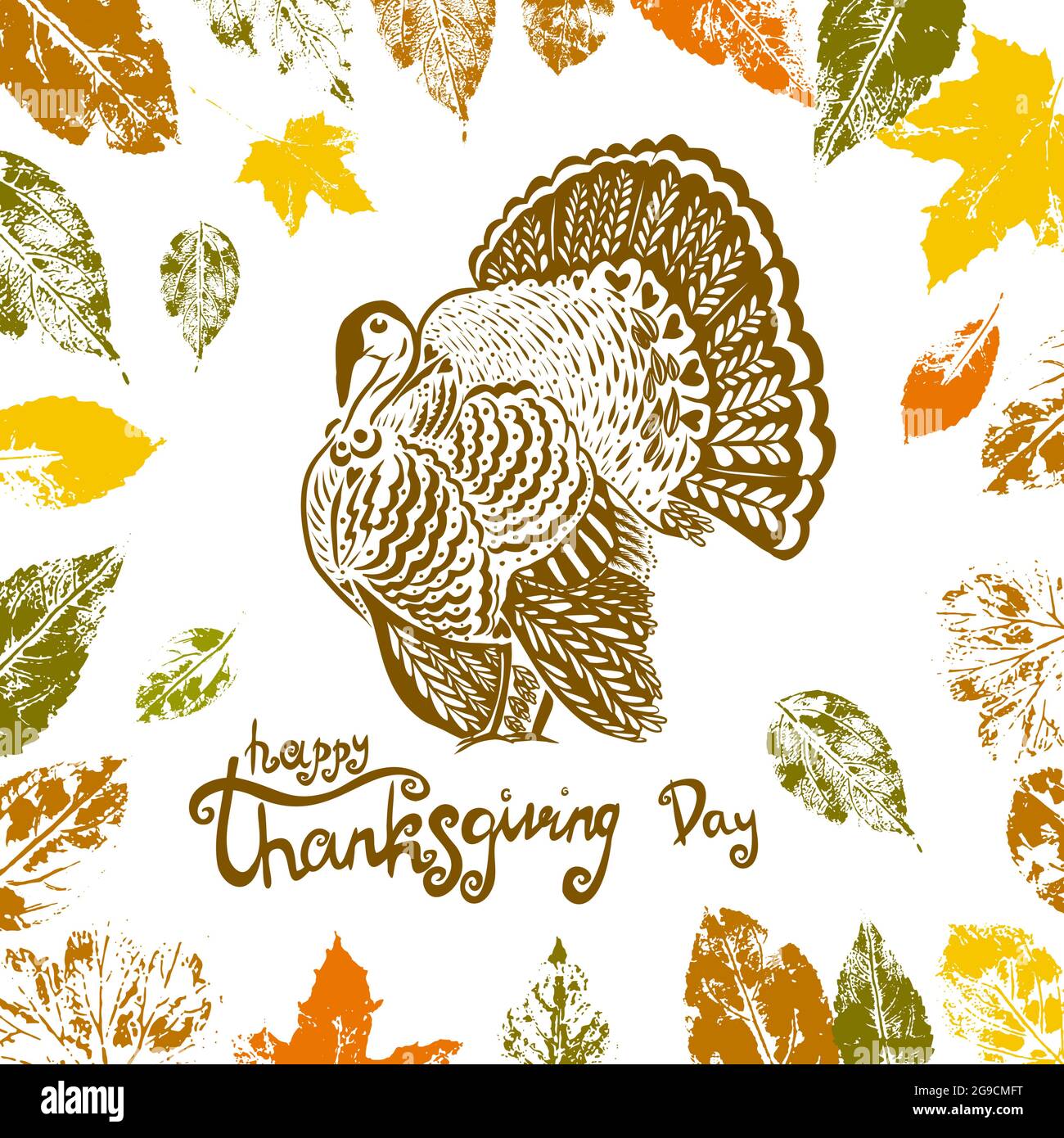 Autumn background with leaves and ears. Thanksgiving frame. turkey ...