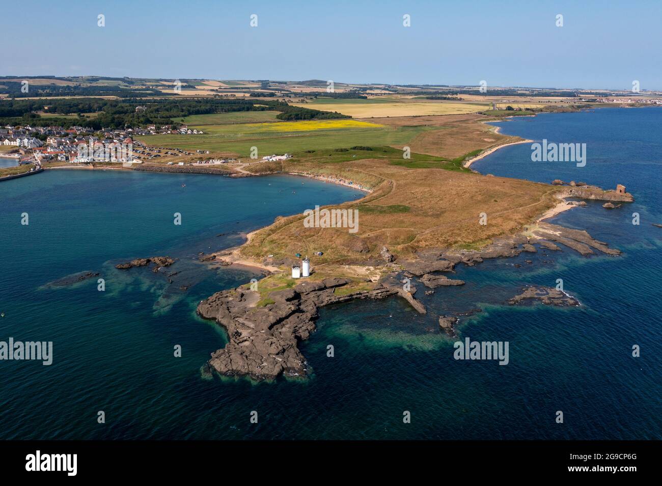 Aerial view of Elie Ness Lighthouse, Elie, East Neuk, Fife, Scotland