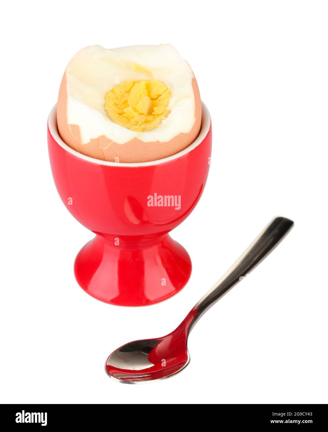 boiled egg in egg cup isolated on white Stock Photo Alamy