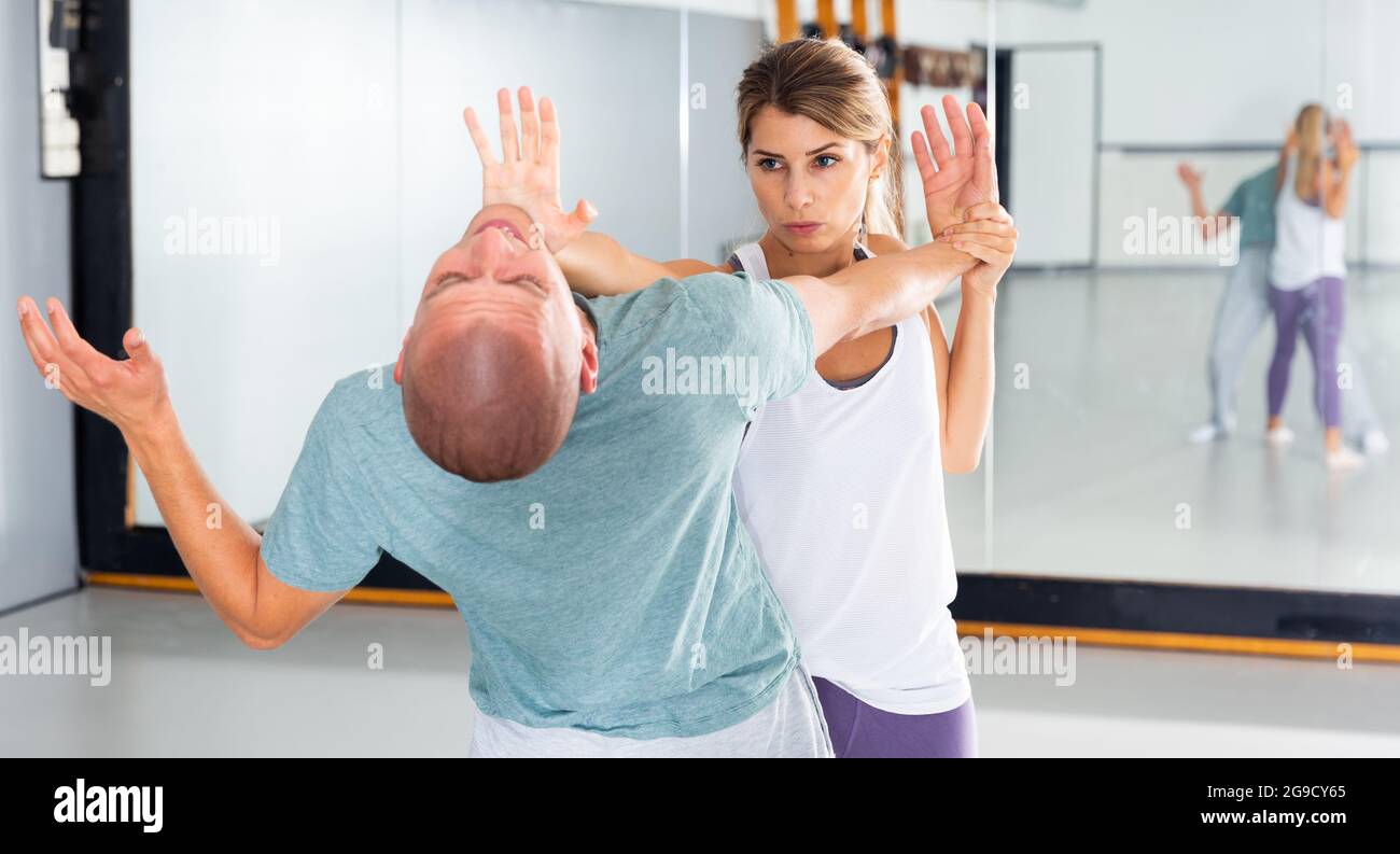 Woman And Man Practicing Self Defense Techniques Stock Photo Alamy