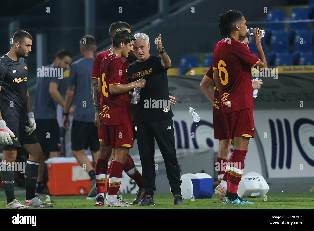 Frosinone Italy 25th July 2021 Frosinone Italy 25 7 2021 Villar And Jose Mourinho Speacking During The Italian Friendly Soccer Match Between As Roma Vs Debrecem At Benito Stirpe In Frosinone Credit Independent<script async src=