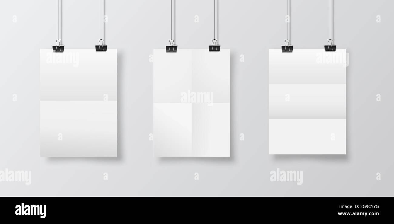 Abstract poster design with hanging folded papers. Hanging A4 paper