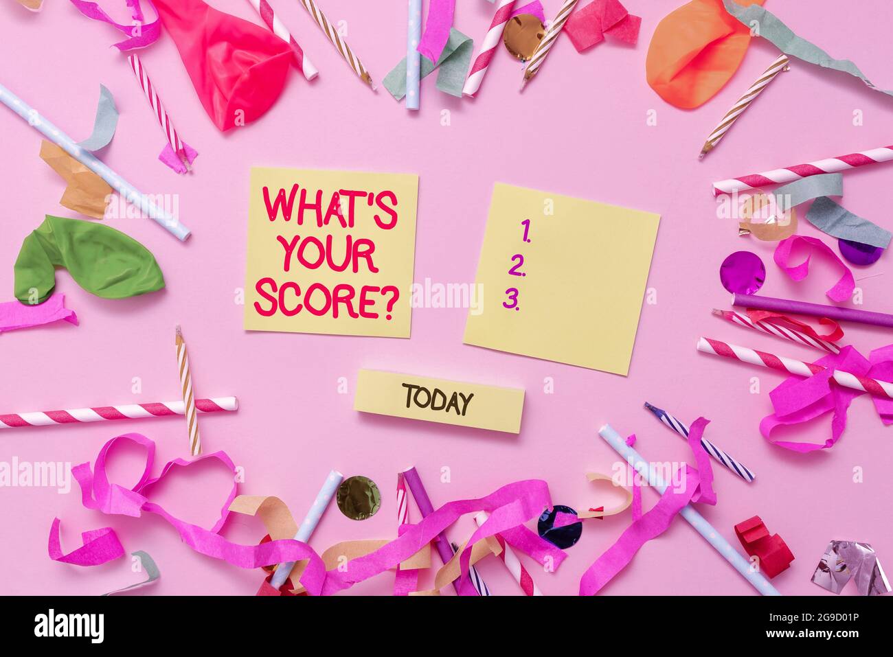 Text Sign Showing What S Your Score Question Concept Meaning Tell Personal Individual Rating Average Results Statistics Colorful Party Collections Stock Photo Alamy
