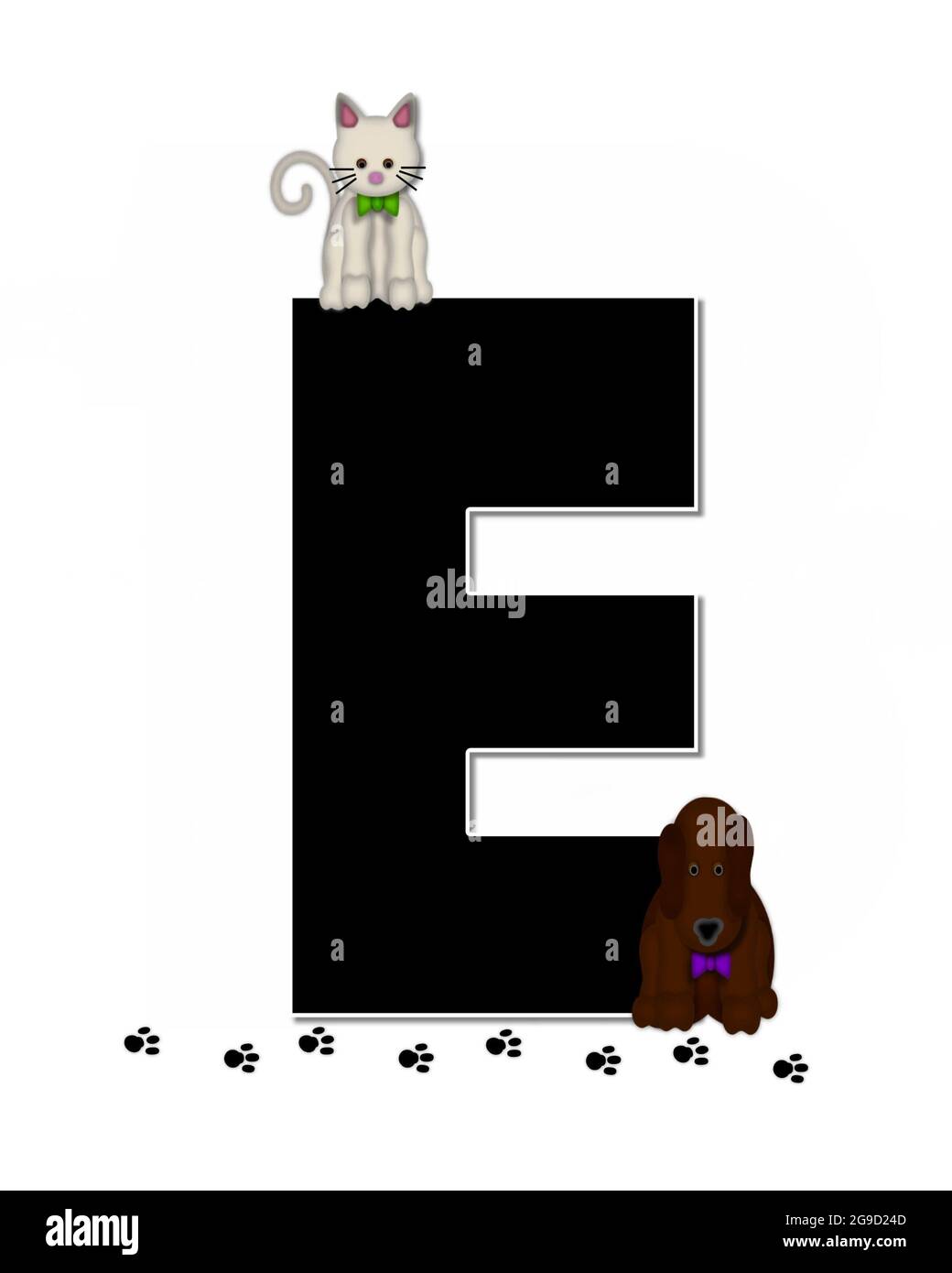 The letter E, in alphabet set "Children Pet Paw Prints" is black