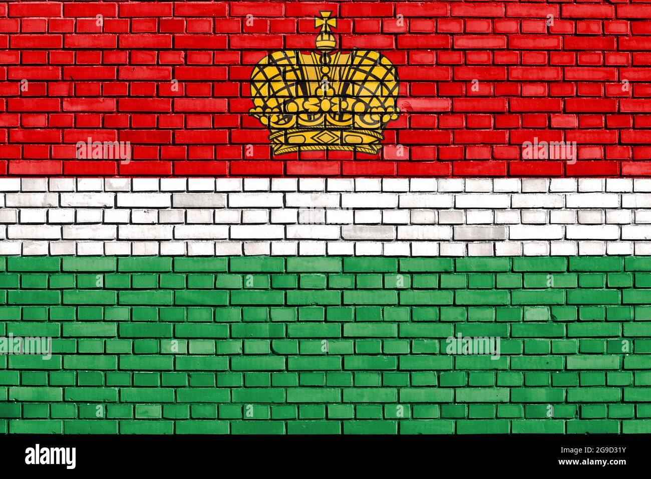 flag of Kaluga Oblast, Russia painted on brick wall Stock Photo