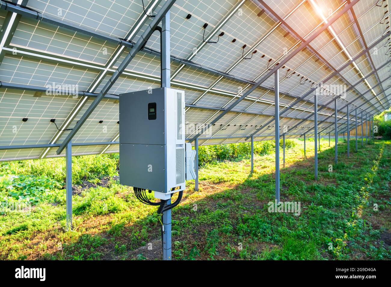 Solar panel inverter under canopy in the backyard made for solar power plant Stock Photo