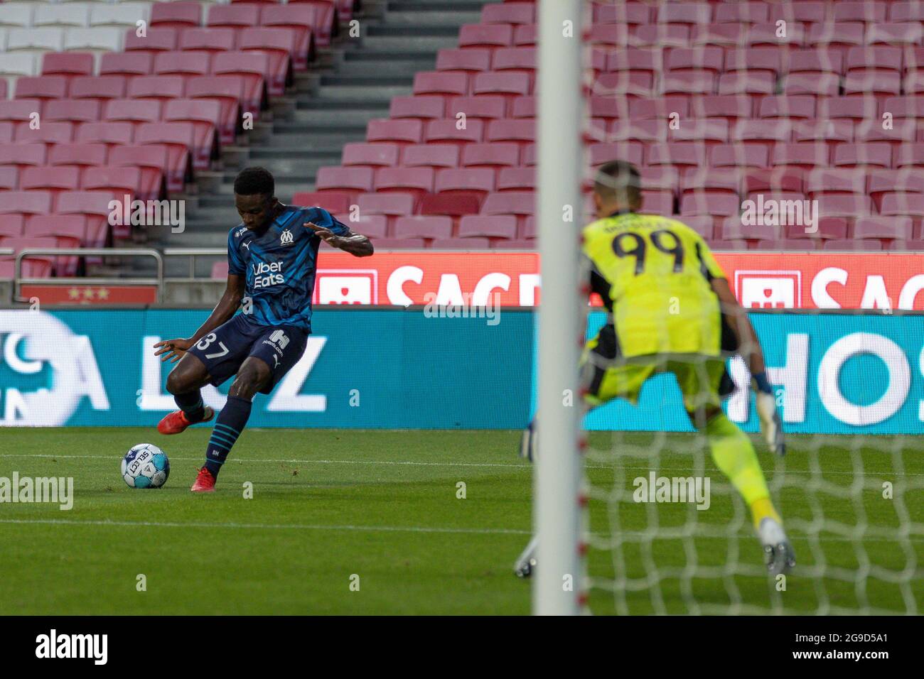 July 25, 2021. Lisbon, Portugal. Marseille's forward from Senegal Bamba Dieng (37) in action during the friendly game between SL Benfica vs Olympique Marseille Credit: Alexandre de Sousa/Alamy Live News Stock Photo