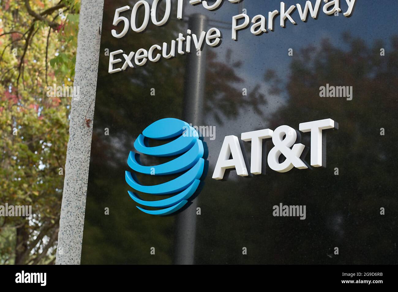 Sign with logo at the regional headquarters of telecommunications ...