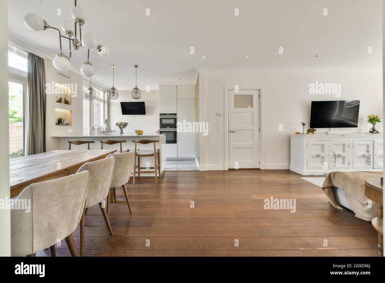 Interior design of bright and beautiful dining room Stock Photo - Alamy