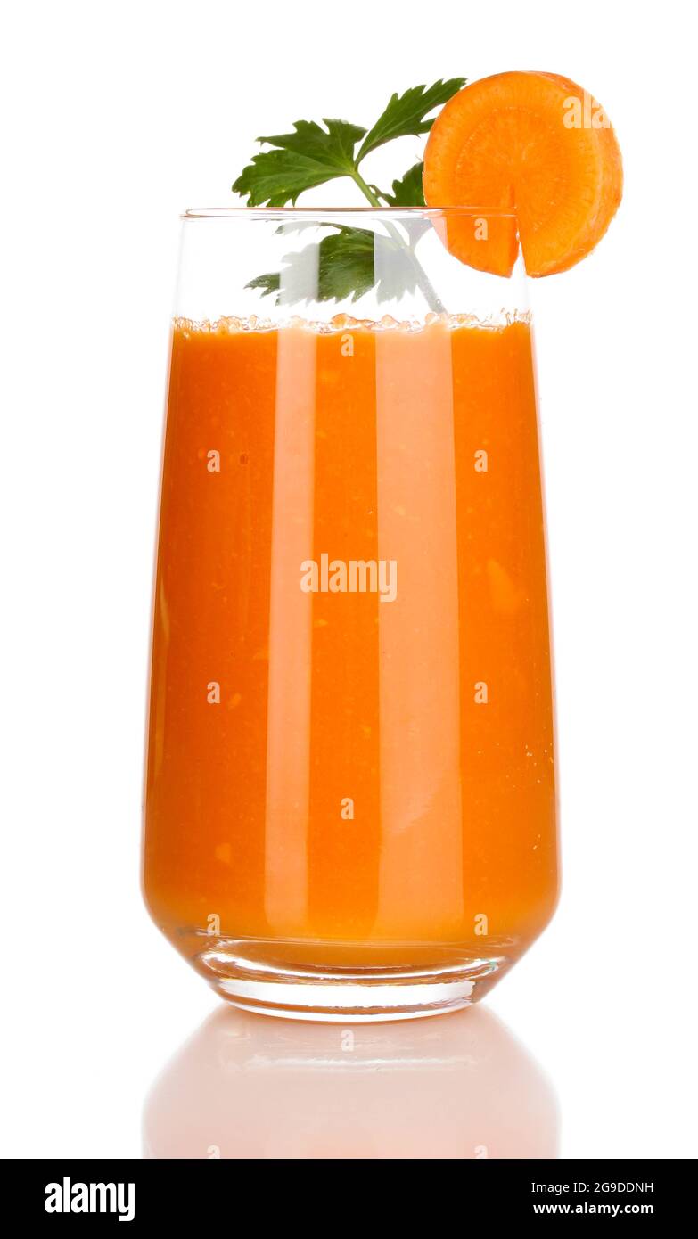 Glass of carrot juice isolated on white Stock Photo Alamy