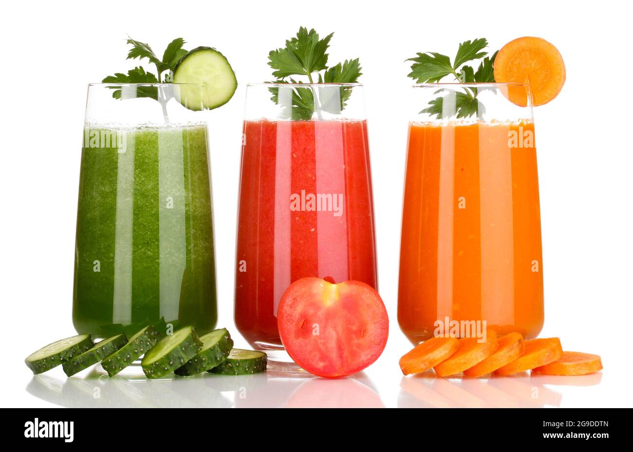 Fresh vegetable juices isolated on white Stock Photo Alamy