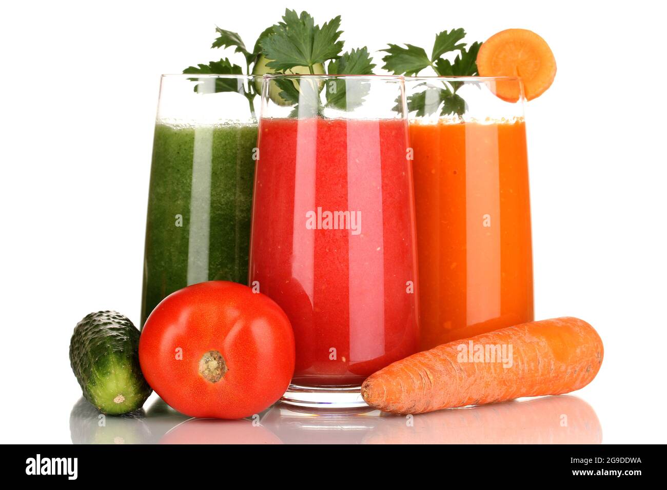 Fresh vegetable juices isolated on white Stock Photo Alamy