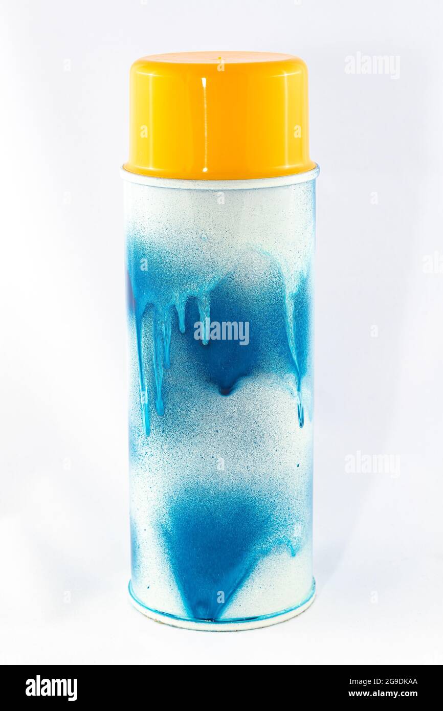 Blue Spray Paint Can on White Background - Close-Up Shot Stock Photo ...