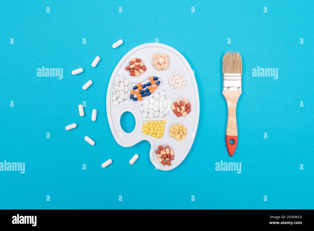 Global Pharmaceutical Industry and Medicinal Products Different Colored Pills, Tablets and