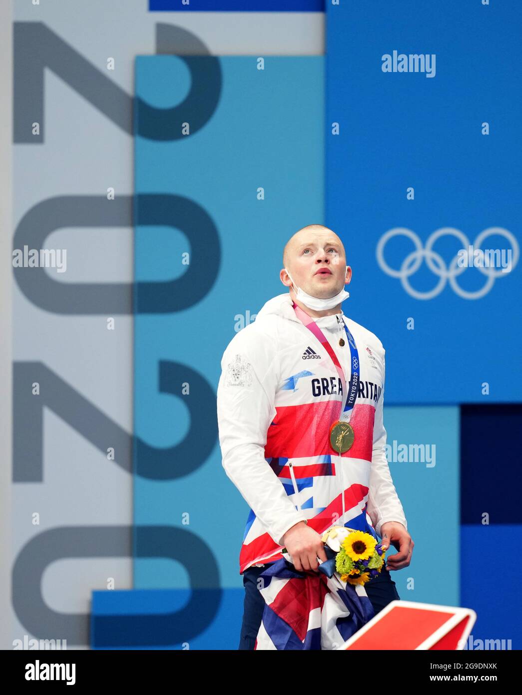 Great Britain s Adam Peaty With His Gold Medal On The Podium After 