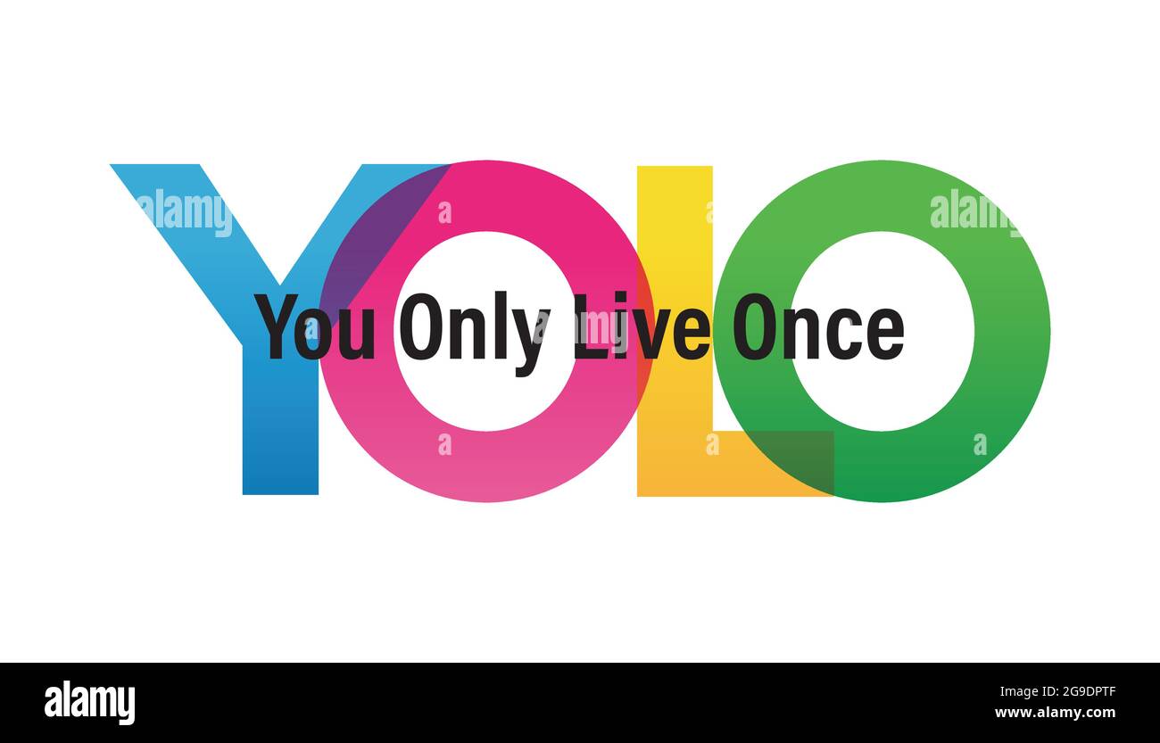 YOLO word vector illustration. You Only Live Once. Colored rainbow text. Vector banner. Corporate concept. Gradient Text. Transparency Letters. Vector illustration Stock Vector