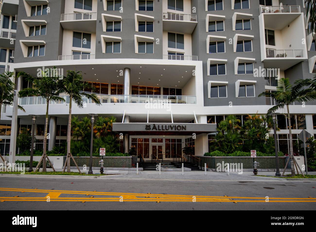 Fort Lauderdale, FL, USA - July 23, 2021: Entrance to Alluvion Las Olas a residential rental condo building Stock Photo