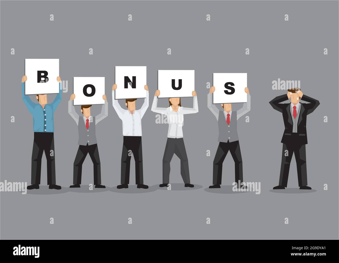 Group of office workers demand their bonus from their boss. Concept of labour rights. Vector illustration. Stock Vector