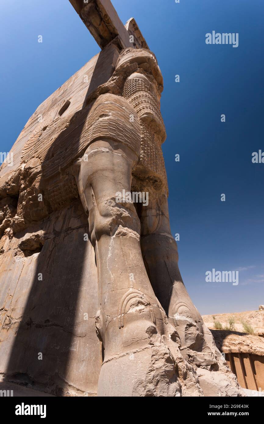 Persepolis,lamassu statue, gate of all nations, gate of Xerxes, capital of Achaemenid empire, Fars Province, Iran, Persia, Western Asia, Asia Stock Photo