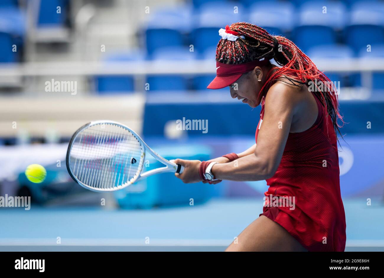Tokyo, Japan. 26th July 2021. Olympic Games OSAKA Naomi (JPN) in her Match  against GOLUBIC Viktorija (SUI) Tennis Women's Singles Second Round Olympische  Spiele, 2020 2021 Foto: Moritz Müller Only for Editorial