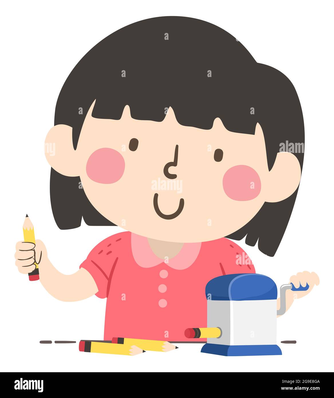Illustration of a Kid Girl Sharpening Pencils as a Pencil Patrol, a Classroom Job Stock Photo