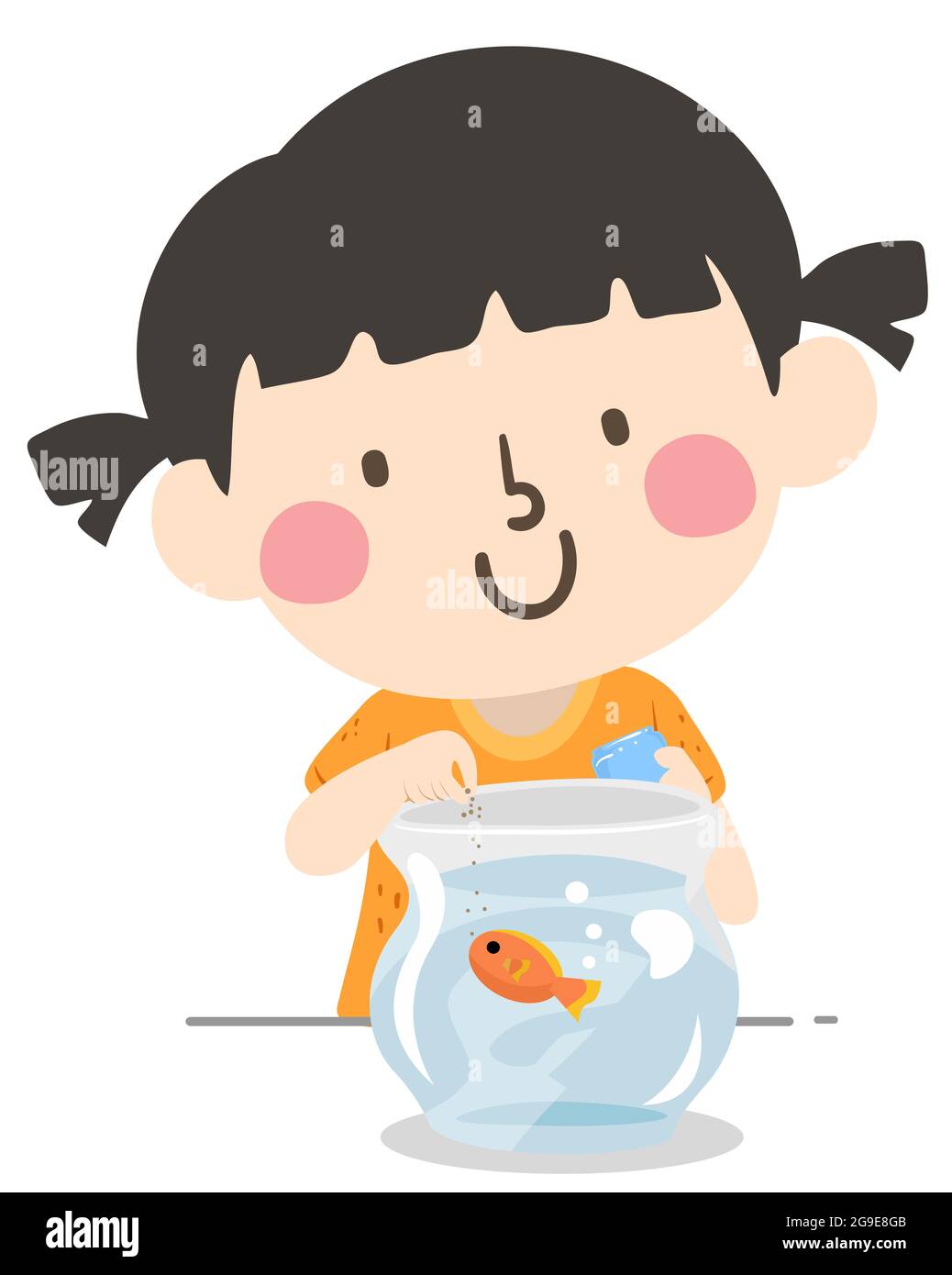 Illustration of a Kid Girl Feeding Fish as Pet Helper, a Classroom Job