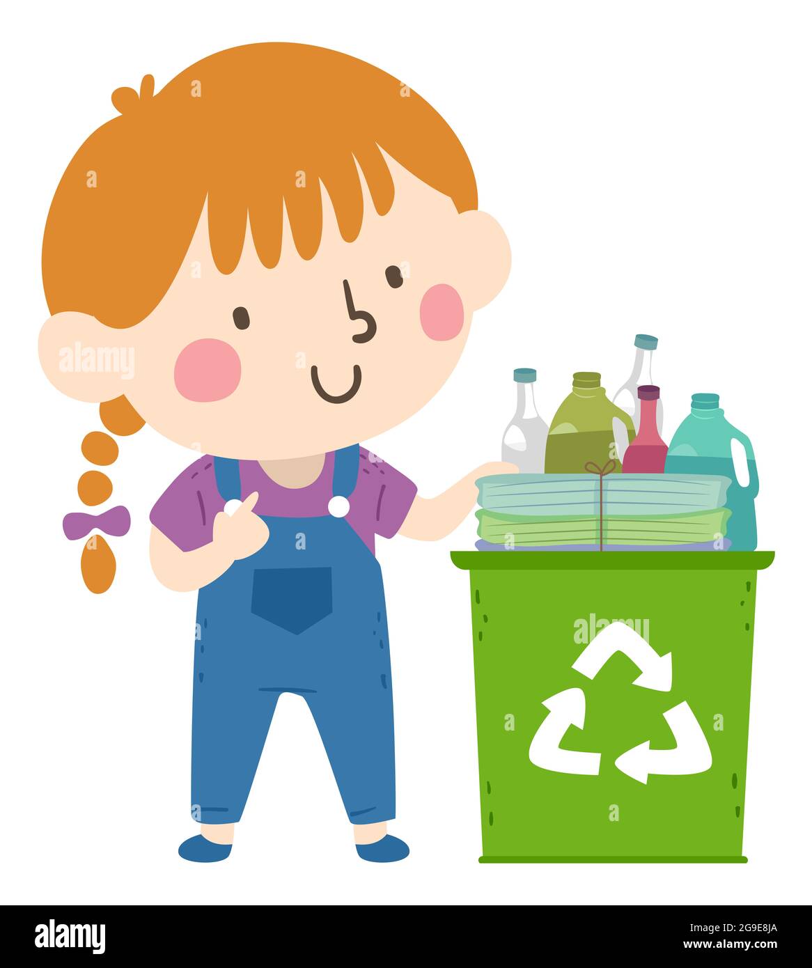 Illustration of a Kid Girl with Recyclables as Class Recycler, a Classroom Job Stock Photo