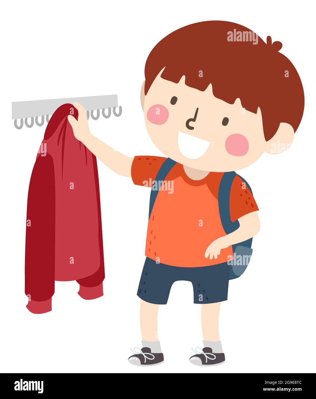 Illustration of a Kid Boy Hanging Jacket as Part of After School Routine Stock Photo