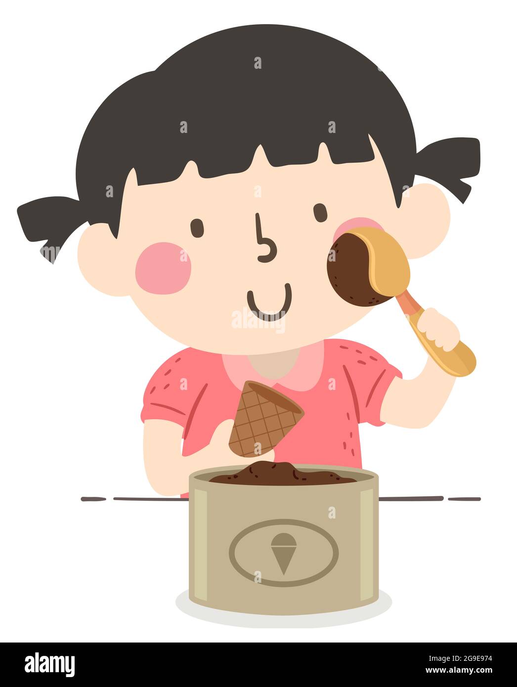 Illustration of a Kid Girl Scooping Ice Cream on Cone Stock Photo Alamy