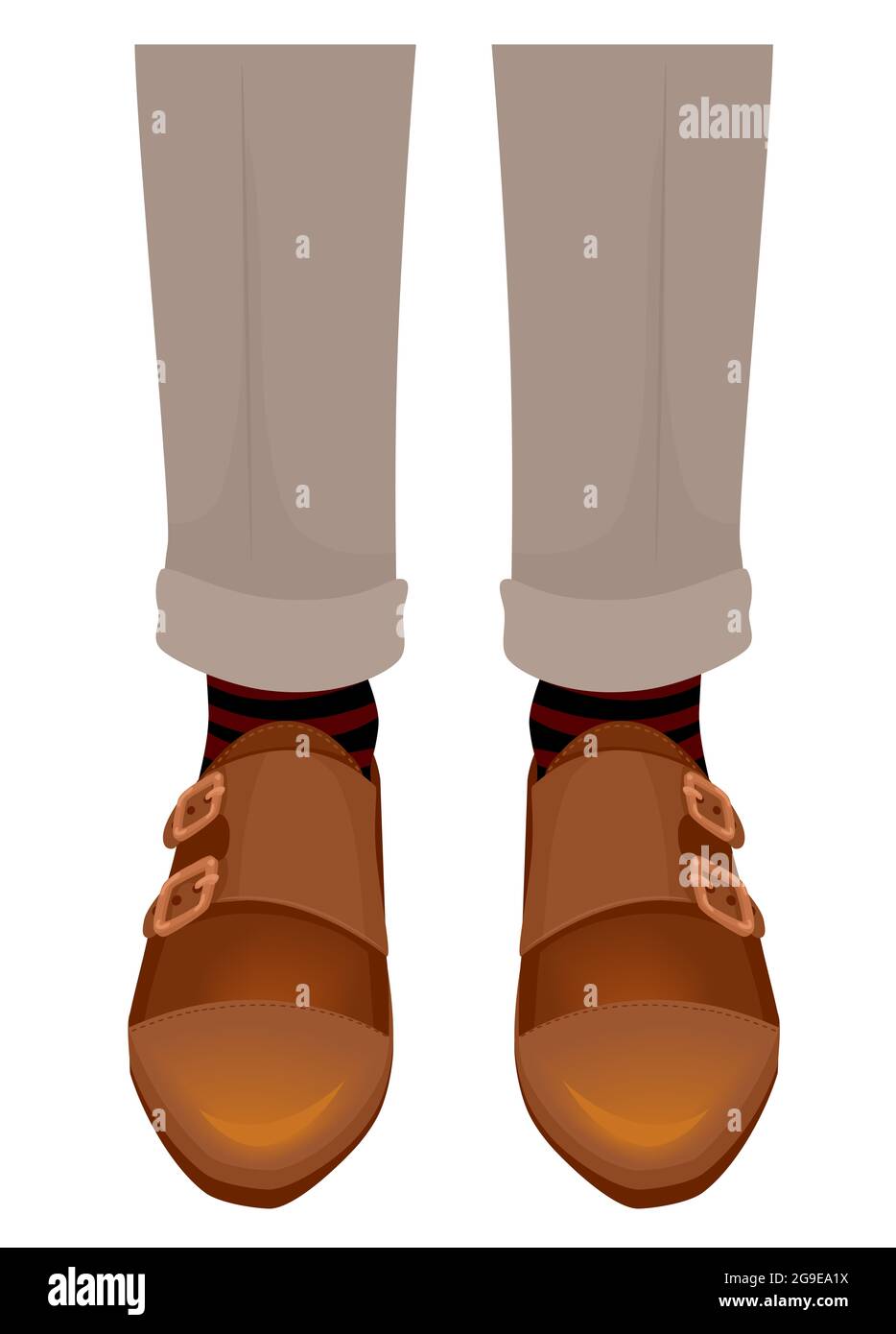 Illustration of a Man Feet and Legs Wearing Pants and Monk Strap Shoes Stock Photo