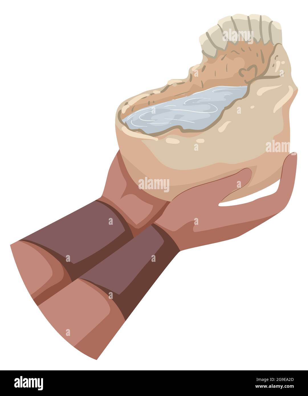 Illustration of Hands of a Shaman Holding a Skull Full of Water Stock Photo