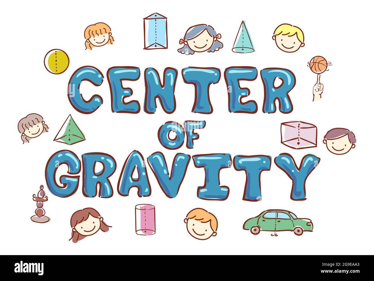 Illustration of Stickman Kids Students with Center of Gravity for Physics Class Stock Photo